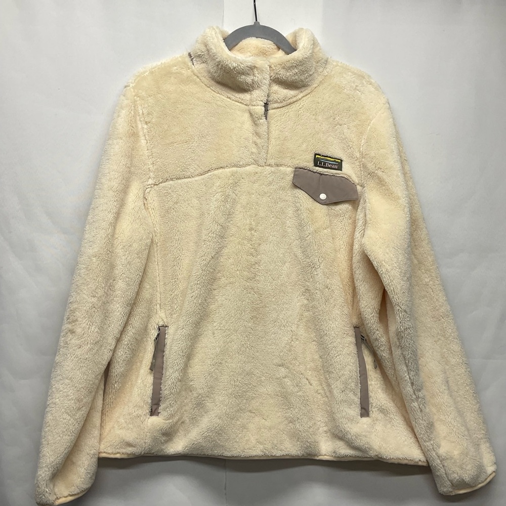 L.L. Bean Cream Fleece Snap Pullover with Contrasting Trim - Picture 4 of 12